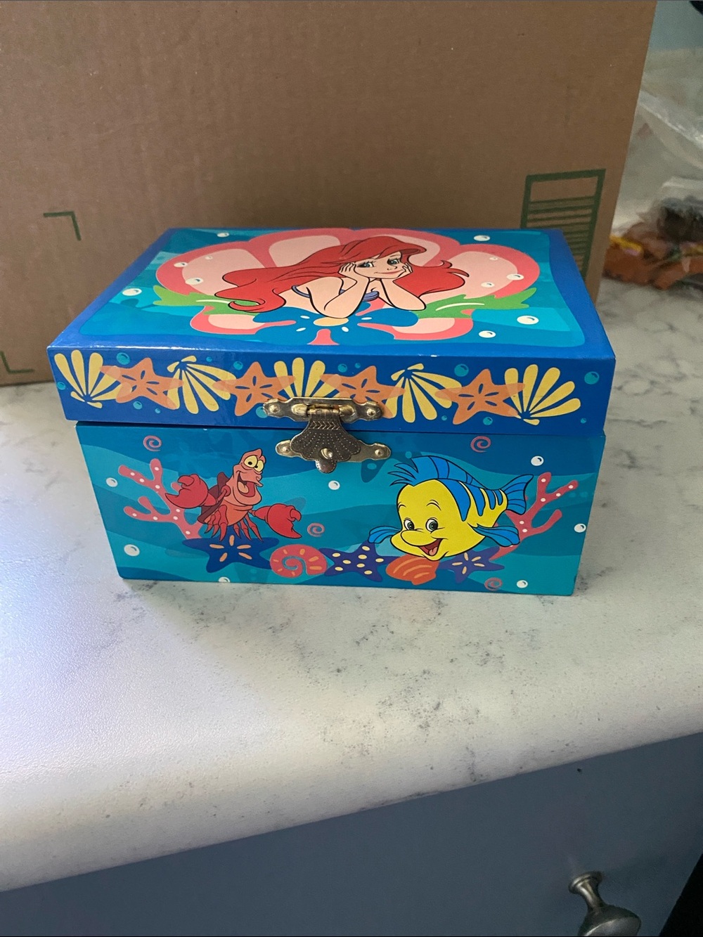 Disney Blue The Little Mermaid Trinket Box with Ariel, Flounder & Sebastian